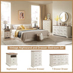T4TREAM 6 Drawers Dresser Chests for Bedroom, 48" Tall Rustic Chset of Drawers, Wood Dressers Organizer for Bedroom, Living Room,Hallway, Antique White