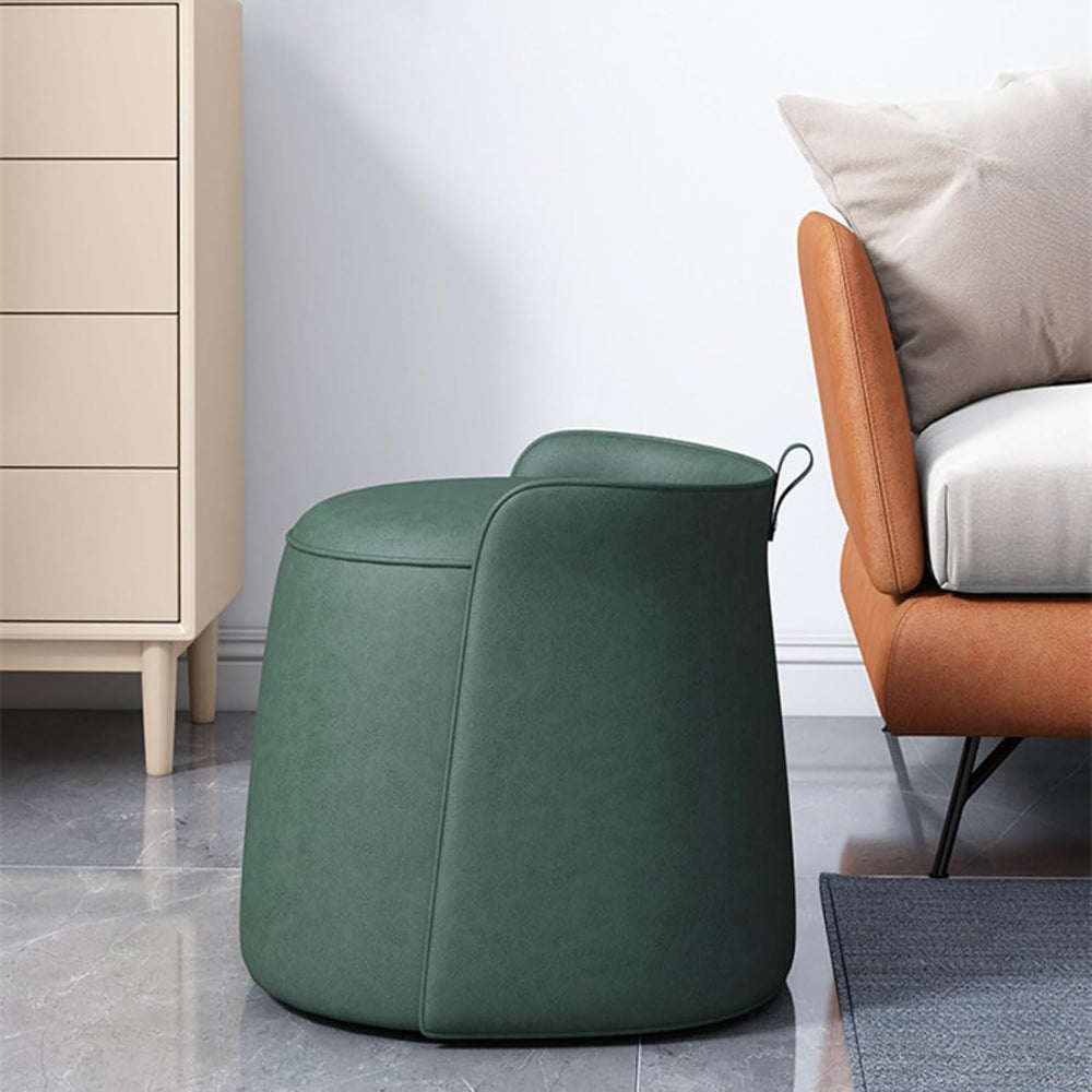 Modern Dresser Makeup Ottoman Stool, Leather Dresser Chair, Round Footstool, ...