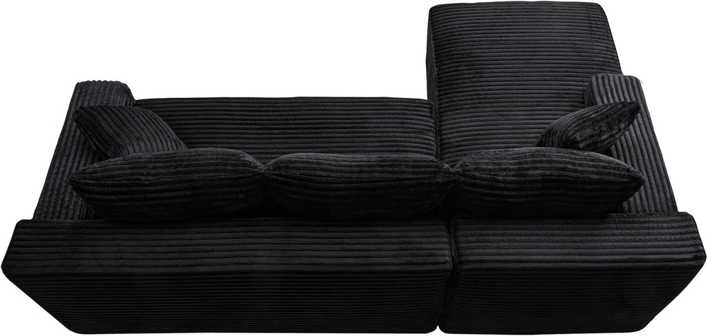 95" L-Shaped Cloud Sectional Couch, Left Facing Modular Compressed Boneless Sectional Sofa with Chaise Lounge, Plush Corduroy Boneless Corner Sofa for Living Room