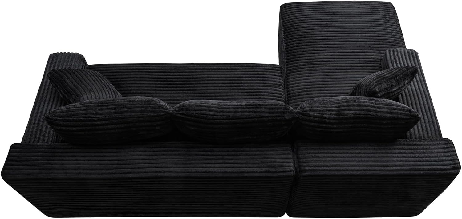95" L-Shaped Cloud Sectional Couch, Left Facing Modular Compressed Boneless Sectional Sofa with Chaise Lounge, Plush Corduroy Boneless Corner Sofa for Living Room
