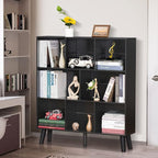 YAHARBO 8 Cube Bookshelf,3 Tier Bookcase with Legs,Black Mid-Century Modern Bookshelves,Large Free Standing Open Storage Organizer Shelf,Tall Wooden Book Case Furniture for Bedroom,Living Room,Office