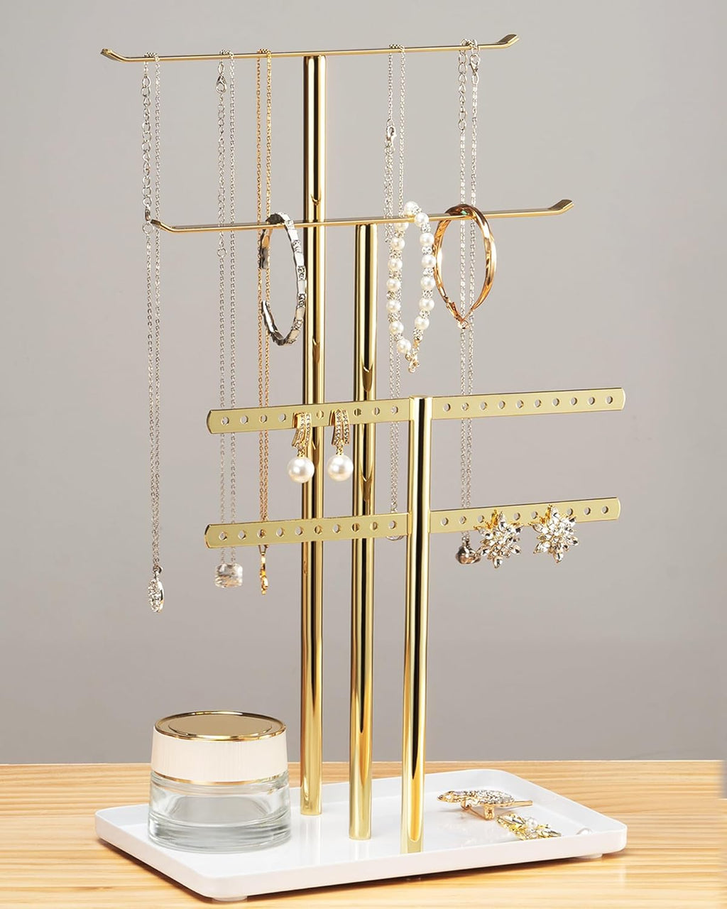 pickpiff Jewelry Stand Organizer Necklace Holder- 14.5" Sturdy Earring and Bracelet Display Hanger, Mirrored Gold, Aesthetic Room Decor