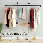 Industrial Pipe Clothing Rack, Hanging Garment Rack, Wall Mounted Pipe Clothes Rack with Four Hanging Rods, Heavy Duty Garment Rack, Industrial Steampunk Closet Organizer Hall Tree (Metal Pipes-Black)
