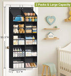 AOODA 2 Pack Over the Door Organizer, Large Capacity Closet Door Hanging Organizer, Clear Deep Pockets Baby Storage for Nursery, Bathroom, Bedroom, Pantry, Diapers (Black)