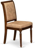 LKCY7-AWA-28 7-Piece Kitchen Table Set Consists of a Dining Table and 6 Beige Polyester Fabric Dinner Chairs with High Back - Antique Walnut Finish