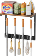 Broom Holder Wall Mount with Cleaning Supplies Organizer, Laundry Room Organization and Storage Shelves, Mop Hanger Broom Rack with Hooks, Home Improvement Kitchen Shelf Garage Organizer