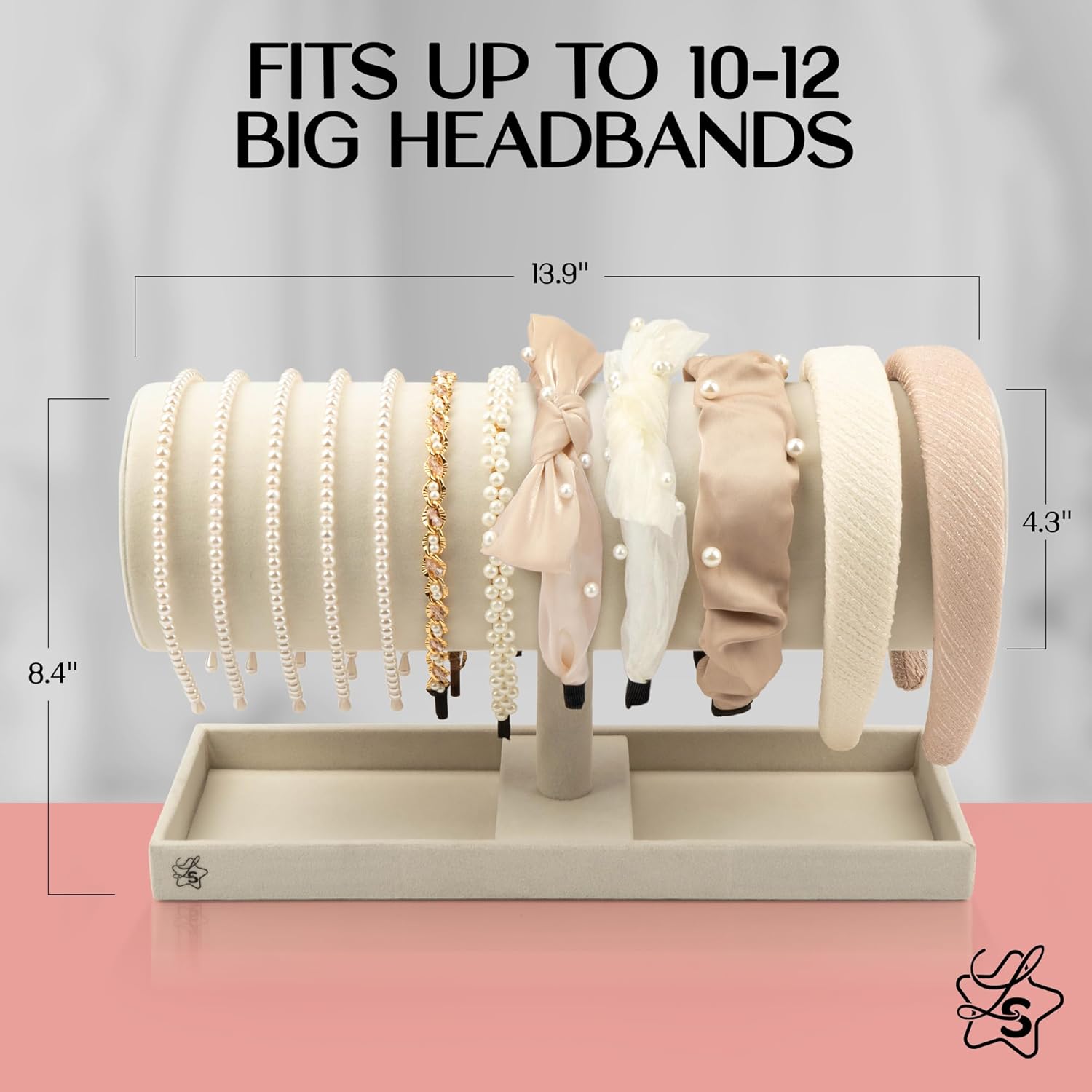 LS Lulu & Summer Headband Holder Organizer - Storage Stand Display Rack for Headbands, Hairband, Disney Ear, Tiara and Hair Accessories in Women and Girls Room (Cream/Off White)