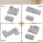166.9" Cloud Sectional Couch with L-Shape Chaise, Upholstered Corduroy Couches Sleeper with Deep Seat, Modern Modular Comfy Sofa Chaise Longue for Living Room Bedroom, No Assembly Required, Grey