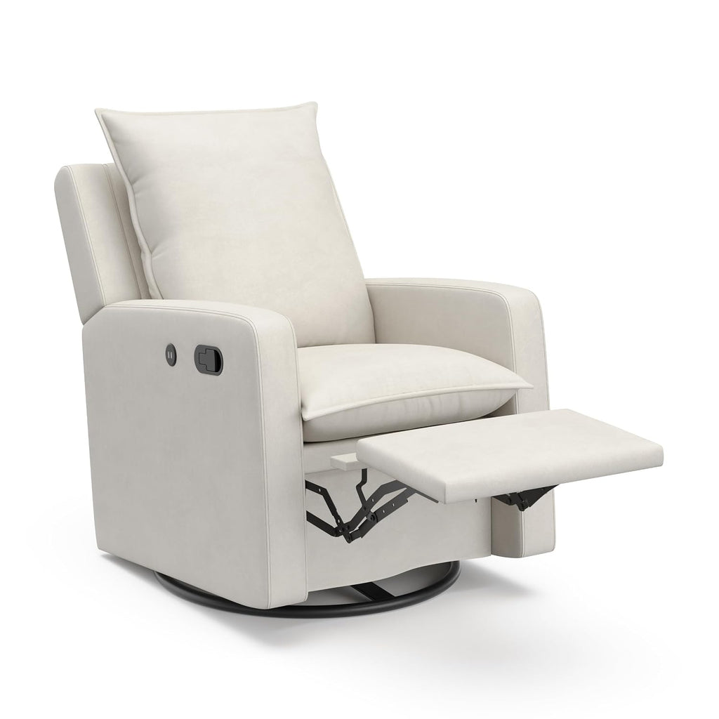 Storkcraft Timeless Recliner Swivel Glider with USB Charging Ports, Ivory | USB-C and USB-A Charging Port, 360-Degree Metal Swivel Base, Manual Extending Foot Rest, Glider Rocking Chair