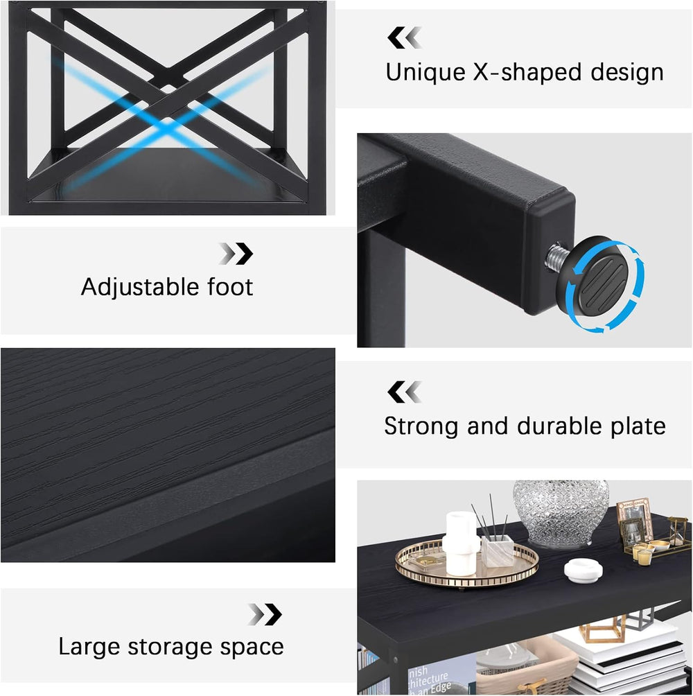 Bigbiglife Living Room Coffee Table Set of 3, Industrial X-Design Coffee Tabl...