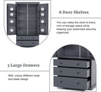 77inch Farmhouse Kitchen Pantry, Freestanding Tall Cupboard Storage Cabinet with 3 Adjustable Shelves, 8 Door Shelves, 3 Drawers for Kitchen, Dining Room, Gray