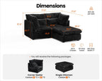 84" Oversized Corduroy Modular Sectional Sofa, Extra Deep 3-Seater Sofa Fluffy Cloud Couch with Ottoman, Sectional Sleeper Sofa for Living Room, L-Shaped, Plush Corduroy, Black