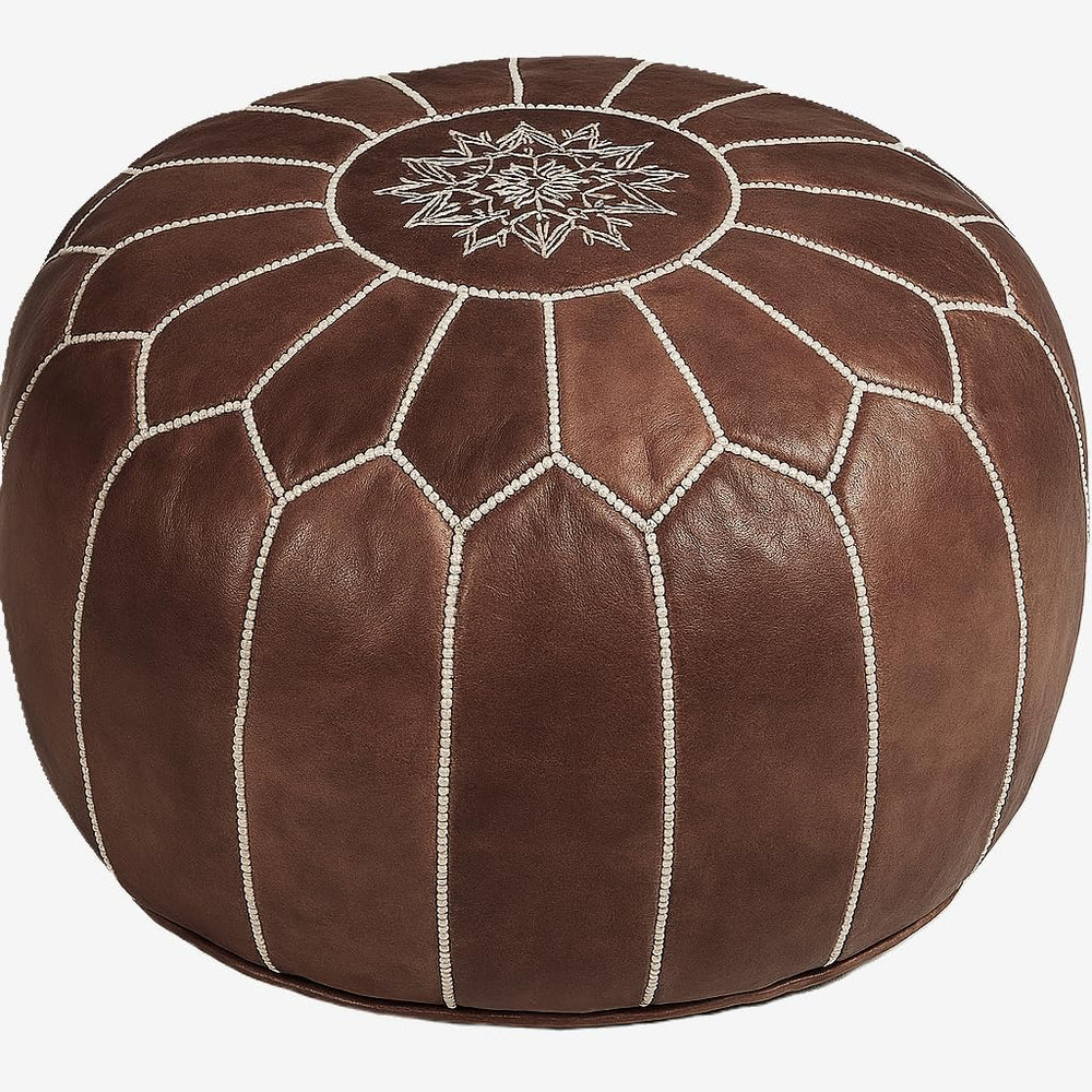 Stuffed Round Design Moroccan Leather Pouf Ottoman, Handmade, Pre-Filled, 100...