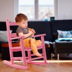 Kids Rocking Chair, Design Support Ages 3-6 for Outdoor, Pink | Solid Wood Toddler Baby Rocker, High Backrest & Rounded Armrests and Ergonomic, Living Room or Reading Room Use