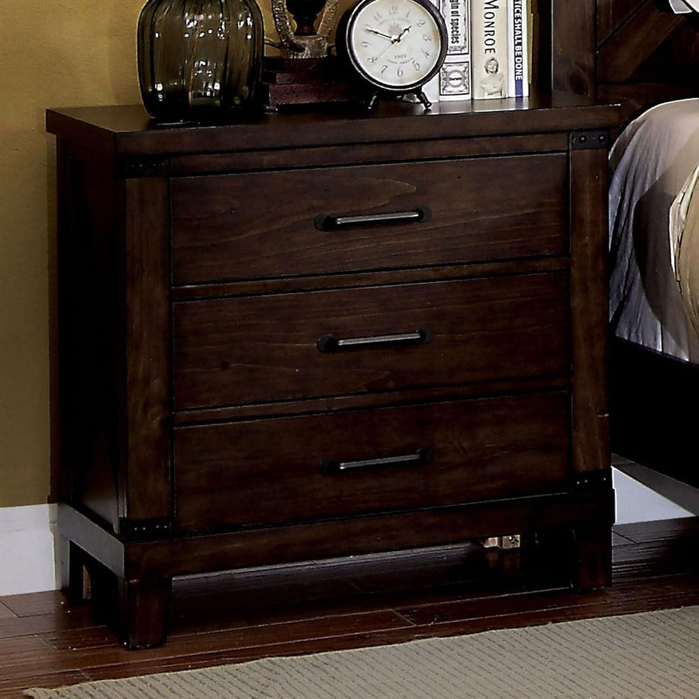 Rustic Style Dark Walnut Finish 1pc Nightstand Bedroom Furniture 3-Drawers Be...