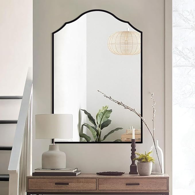 Black Decorative Wall Mirror, 30"x20", Black Arched Mirror, Traditional Framed Wall Mirror for Bathroom, Entryway, Living Room, Hallway