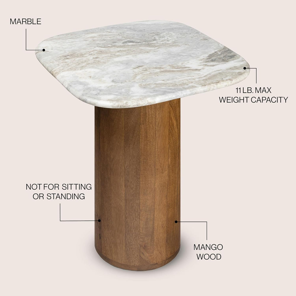 Eyely DNE5004B Dimitri 18" Rustic Minimalist Square Marble/Wood Accent T...