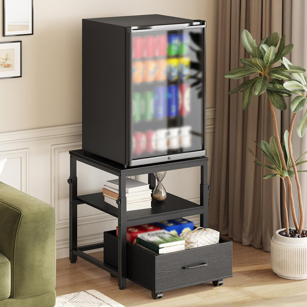 HOOBRO Mini Fridge Stand with Storage Basket, Height-Adjustable Mini Fridge C...
