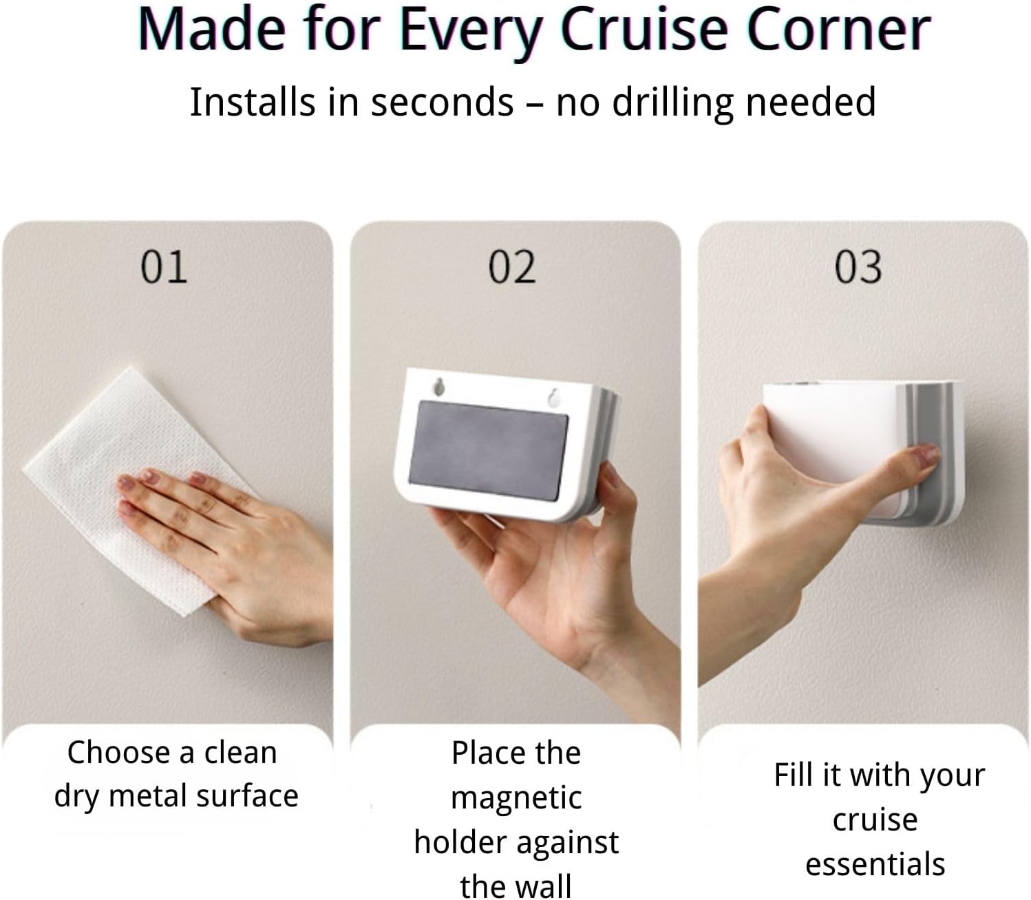 Cruise Magnetic Toothbrush Holder 2 Pack Cabin Walls, Foldable Toothbrush Organizer for Cruise Cabin Bathroom, Strong Magnet, No Drilling, Space-Saving Travel Essential