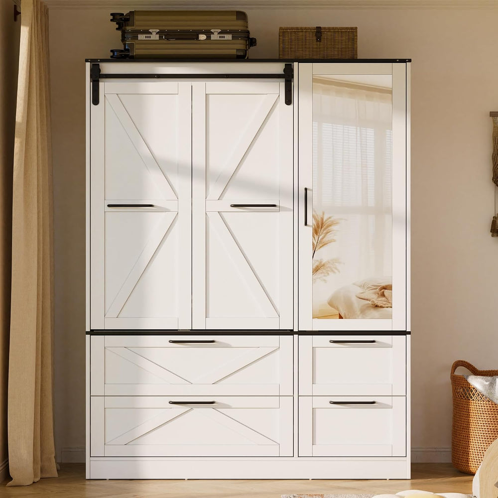 PAKASEPT Armoire Wardrobe Closet with w/Folding Sliding Barn Door
