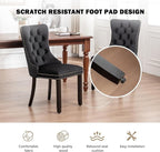 Velvet Dining Chairs Set of 2,Upholstered Dining Chairs with Ring Pull Trim and Button Back,Modern Seating for Kitchen, Bedroom & Living Room(Black)