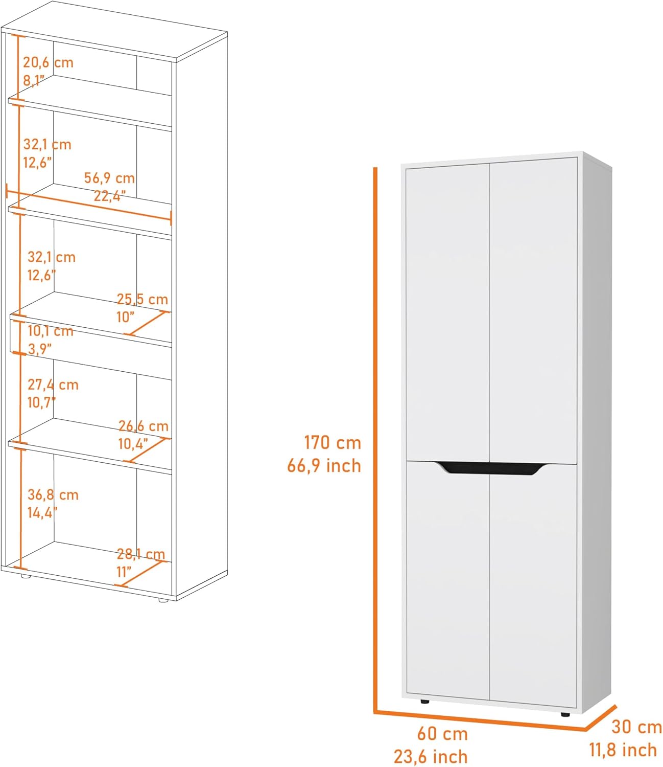 67" H Pantry Cabinet with 4 Doors & 5 Shelves,Kitchen Pantry Table Food Storage Cabinets Cupboard Credenza Bufffet Cabinet for Kitchen, Dining Room, Living Room,White