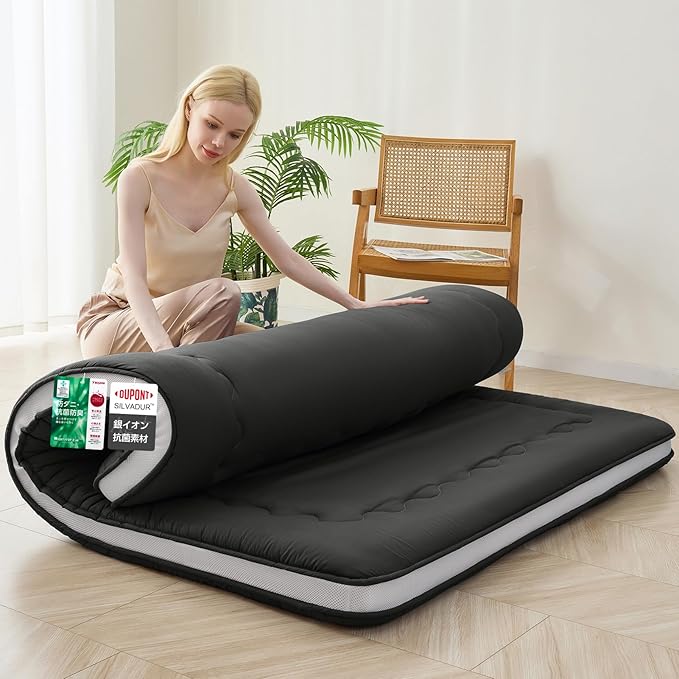 Japanese Floor Mattress, 6" Japanese Futon Mattress, Foldable & Portable Shiki Futon (shikibuton), Roll Up Thicken Sleeping Mattress Tatami Mat Sleeping Pad for Camping (Black, 60 x 80)