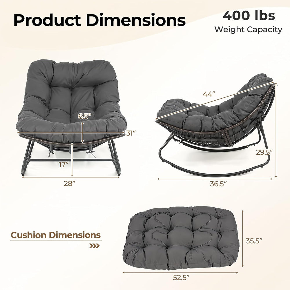 Tangkula Outdoor Papasan Rocking Chair, Oversized Egg-Shaped Rocker with Thic...