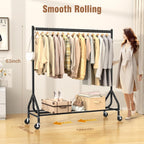EAGMAK Heavy Duty Clothes Rack Load 420 LBS, Rolling Garment Rack with Lockable Wheels, Standing Metal Clothing Rack, Portable Wardrobe Sturdy Coat Rack for Hanging Clothes (Black, 59″×18.9″×63″)