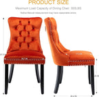 Velvet Dining Chairs Set of 2, Tufted Upholstered Dining Room Chairs with Back Ring Pull, Nailhead Trim and Solid Wood Legs, Modern Dining Chairs for Dining Room, Kitchen,Orange