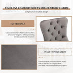 Mid Century Modern Dining Chairs Set of 4, Grey Velvet Upholstered Tufted Back, Kitchen & Dining Room Chairs, Brushed Silver Metal Legs, Nailhead Trim, Sillas para Comedor (Gray, 4 Pcs)