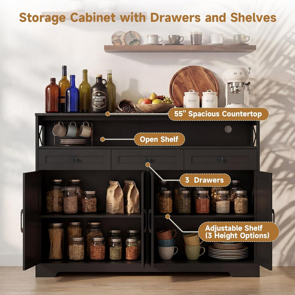 Sideboard Buffet Cabinet with Storage, 55" Kitchen Buffet Cabinet with C...