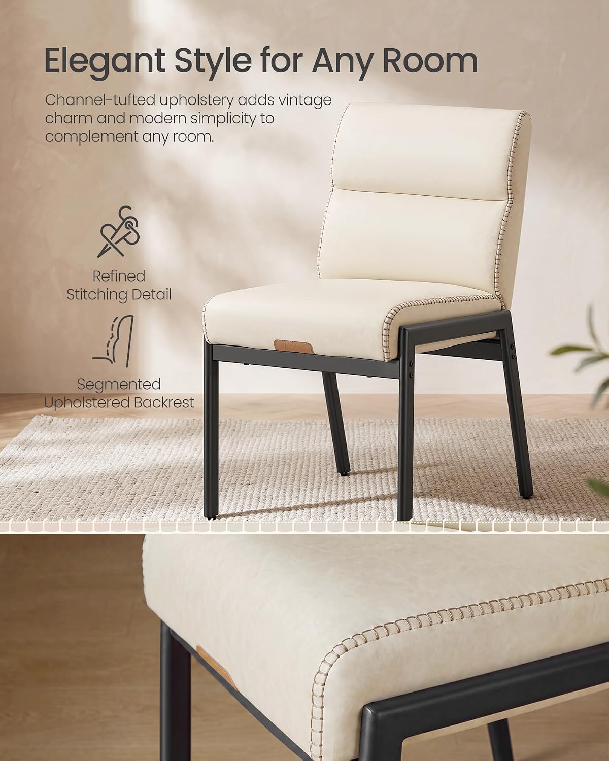 VASAGLE Dining Chairs Set of 2, Upholstered Kitchen Chairs, for Dining Room, Cream White, EKHO Collection UKDC162W101