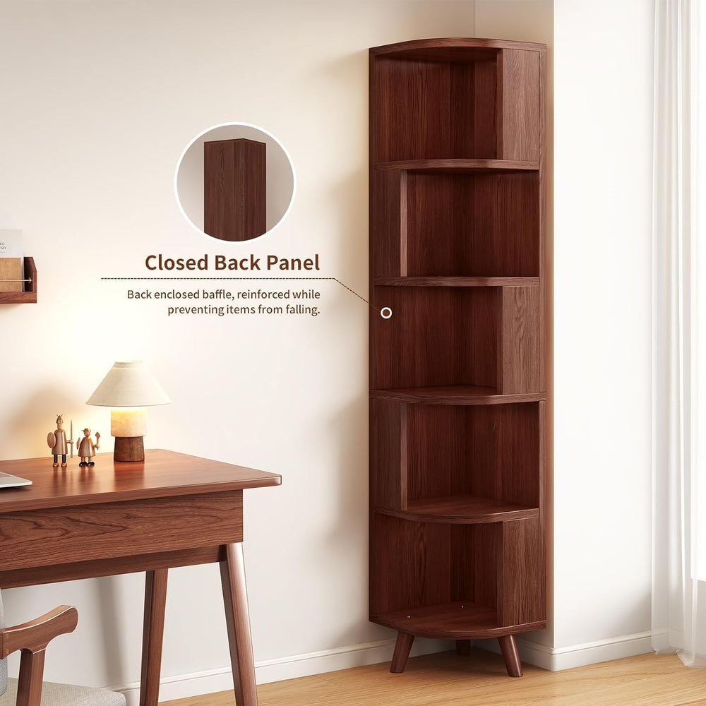 5-Tier Corner Bookshelf, Modern Corner Shelf, Freestanding Bookcase Corner Ca...