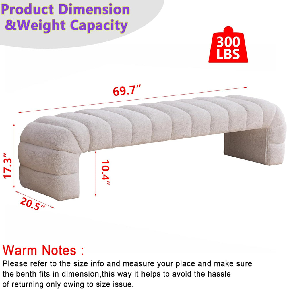 Arched Ottoman Bench for Bedroom Living Room,69.7" Chenille Long Benches...
