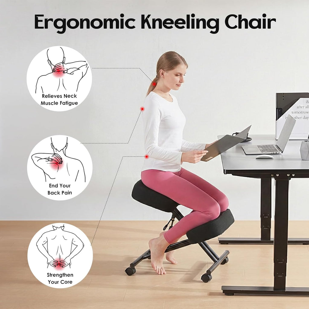 Kneeling Chairs Linen Ergonomic Home Office Chair Adjustable Height Seat Rolling Wheels Comfort Thick Cushion Work Stool Improve Posture Chairs