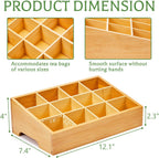 Tea Bag Organizer - Bamboo Tea Storage Organizer With 12 Compartments, 1 Layer Tea Organizer for Tea Bags Natural Bamboo for Countertop Office Kitchen Cabinet Pantry