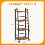 Homeiju 4 Tier Kitchen Storage Cart with Lockable Wheels & 6 Hooks, Mobile Utility Organizer Rolling Cart for Small Spaces, Bar Cart for Kitchen and Living Room, Rustic Brown