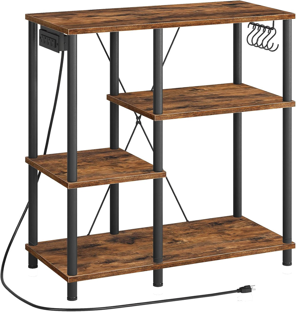 HOOBRO Bakers Rack with Power Outlet, Microwave Stand with 5 S-Shaped Hooks, ...