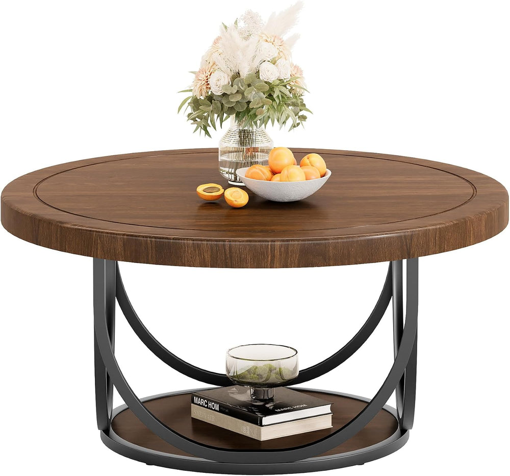 Tribesigns Round Coffee Table with 2 Tiers, 31.5" Wooden Circle Accent C...
