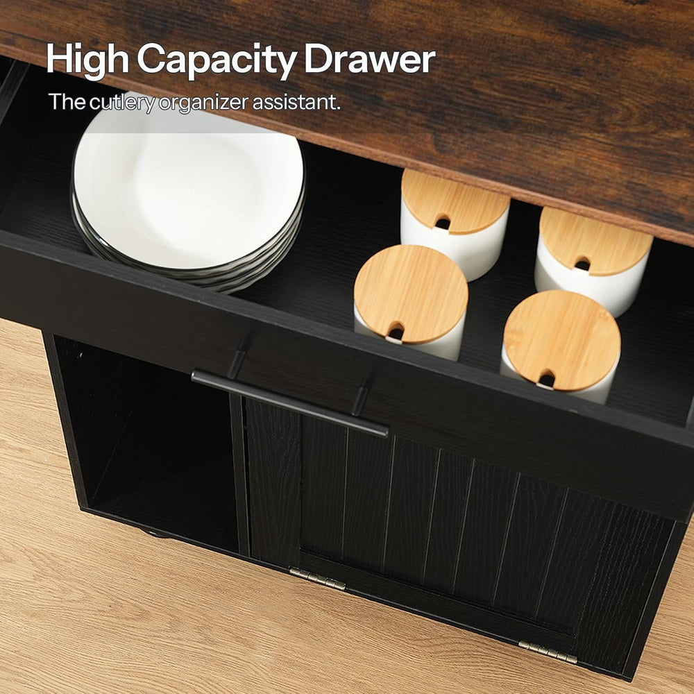 HOOBRO Kitchen Island with Trash Can Storage, Rolling Kitchen Island on Wheel...