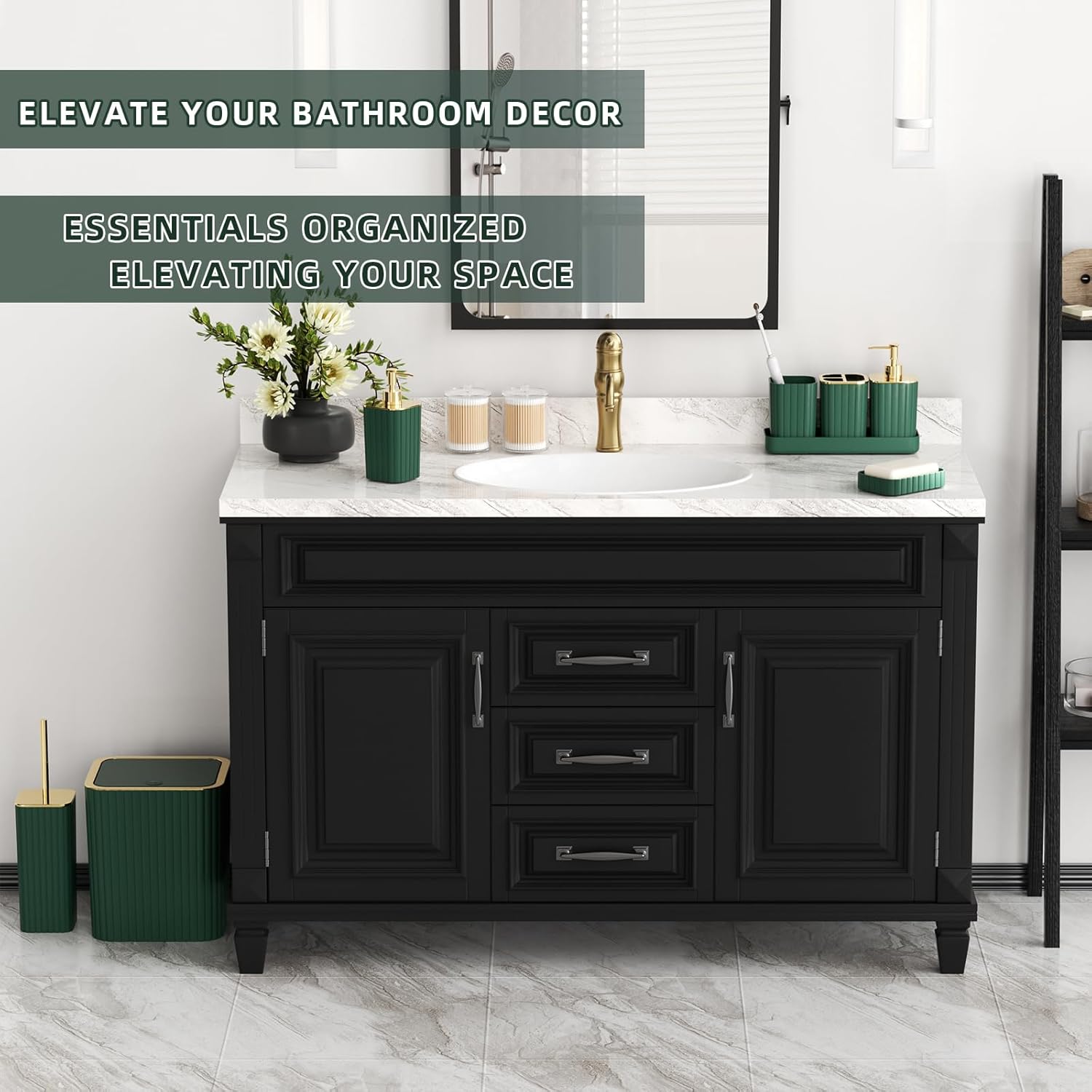 Bathroom Accessories Set - Gorgeous Green Bathroom Set, 10PC Green Bathroom Accessory Set, Bathroom Sets with Toilet Brush, Bathroom Trash Can