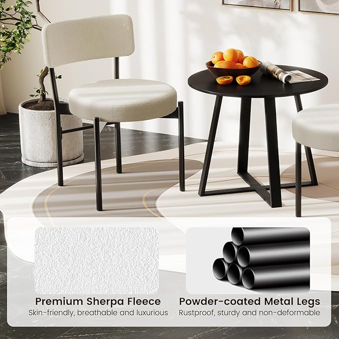 Giantex Boucle Dining Chairs Set of 2, Sherpa Upholstered Kitchen Chairs w/Cu...