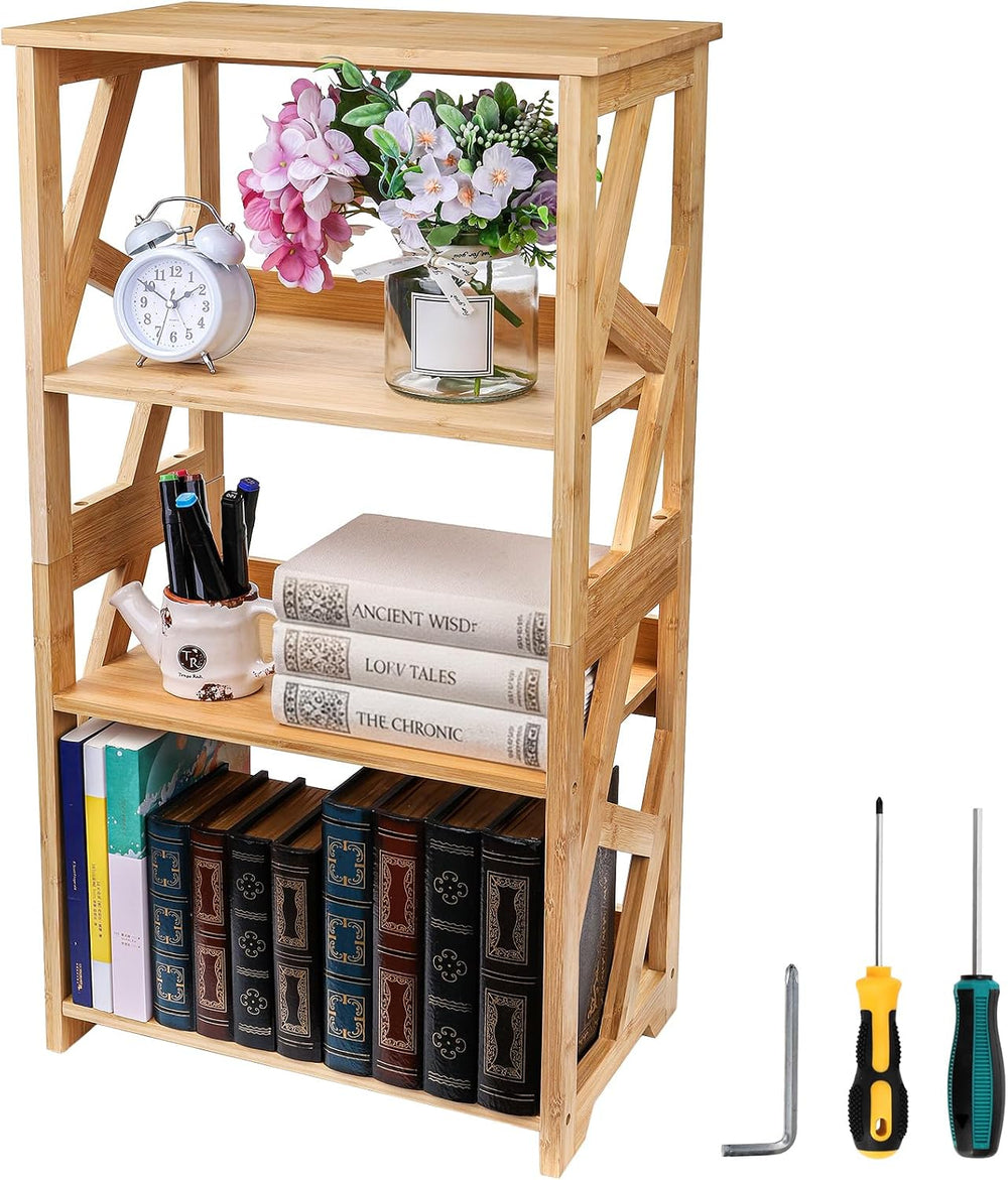 Hedume Bookcase, 3-Tier Open Shelf Bookcase, Small Bamboo Bookshelf, Bamboo N...