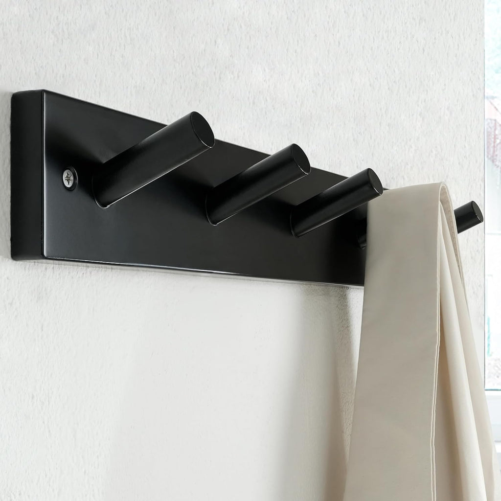 SKOLOO Wooden Wall Mounted Coat Rack,16'' Hole to Hole, 5 Pegs Bamboo Wall Hook for Hanging Clothes Robes Towels Hats,Black