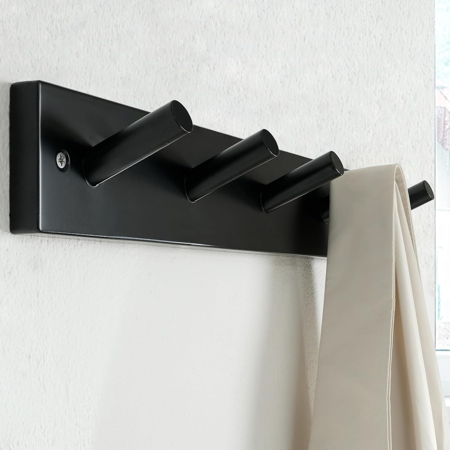 SKOLOO Wooden Wall Mounted Coat Rack,16'' Hole to Hole, 5 Pegs Bamboo Wall Hook for Hanging Clothes Robes Towels Hats,Black