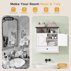 Bathroom Wall Cabinet, Wall Mounted Medicine Cabinet with Drawer, Barn Doors & Adjustable Shelf, 24.4"H x 23.6"W x 9"D White Over Toilet Farmhouse Storage Cabinet for Kitchen, Laundry Room, Entryway