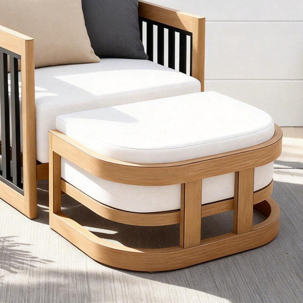 PEAK HOME FURNISHINGS Outdoor Patio Ottoman in Aluminum with Cushion, Teak Fi...