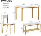 SogesHome Kitchen Table Set for 4, Compact Dining Table Chair Set with Bench, 4 Piece Table with Built-in Storage Racks, Metal Frame, for Apartment, Restaurant, Gold