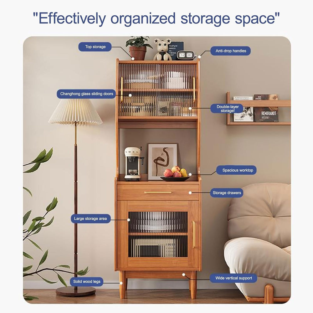 Tall Kitchen Storage Hutch Cabinet, Farmhouse Pantry Storage Cabinet with Sli...